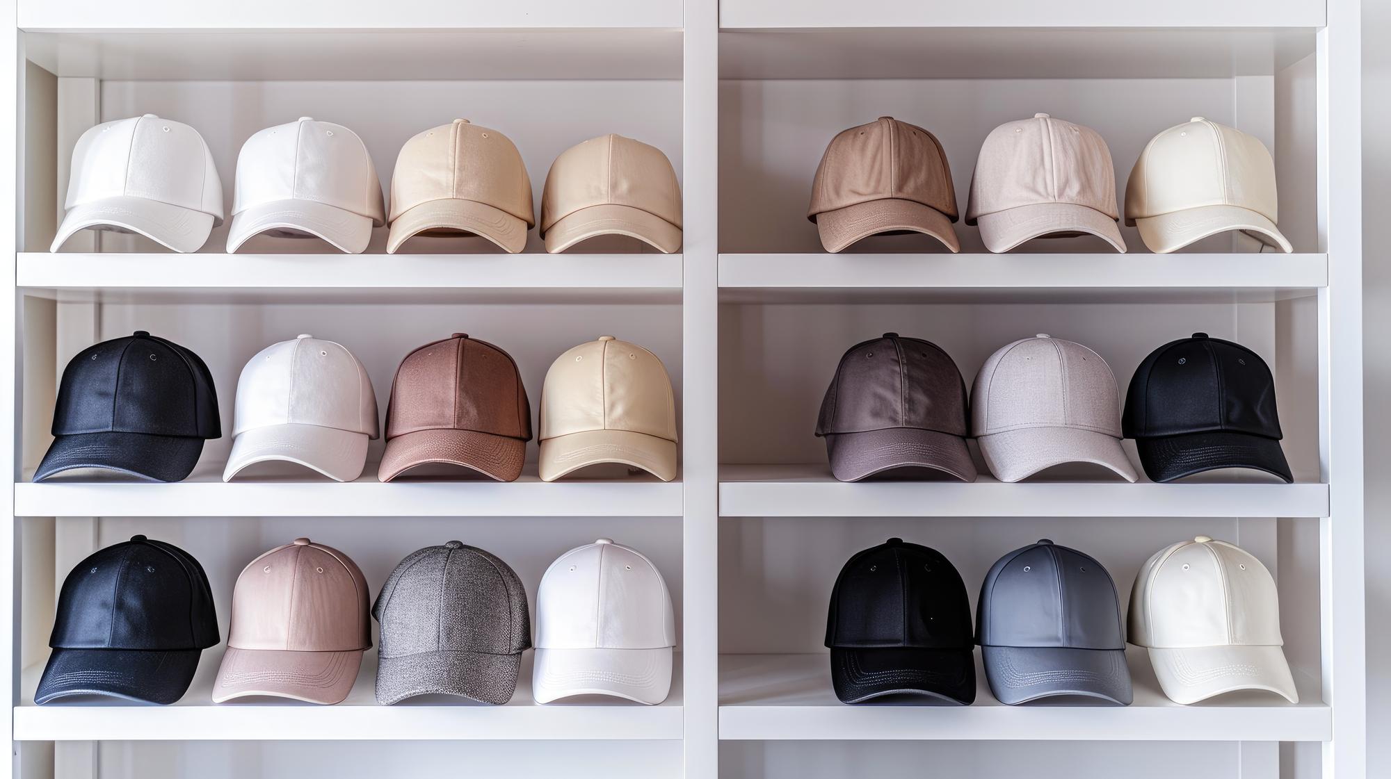 stack of embroidered caps